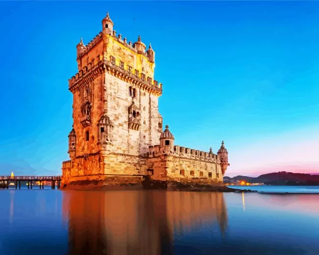 Belem Tower evening blue hour Diamond Paints Belem Tower Evening Blue Hour Diamond Painting