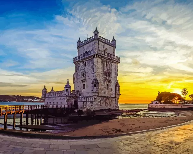 Belem Tower sunset Diamond Paints Belem Tower Sunset Diamond Painting