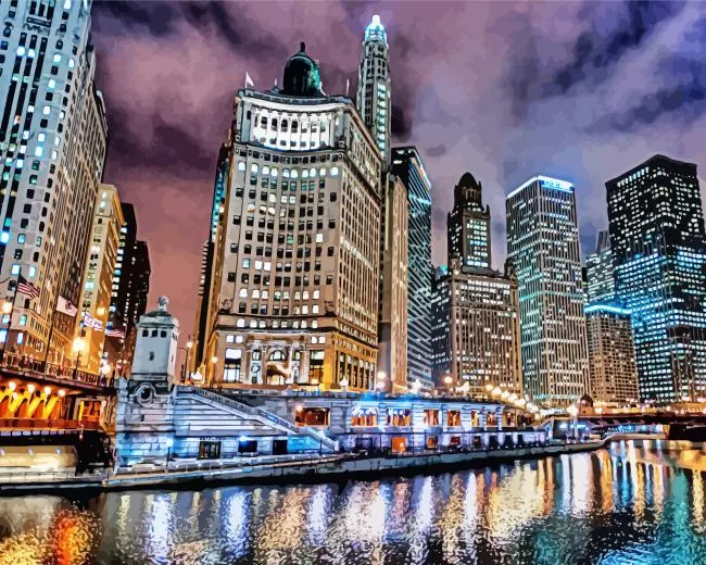 Chicago at night Diamond Paintings Chicago At Night Diamond Painting