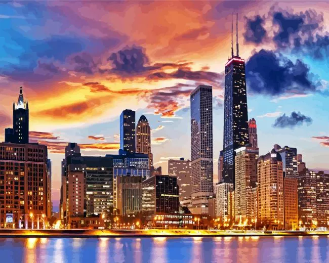 Chicago at sunset Diamond Paintings Chicago At Sunset Diamond Painting