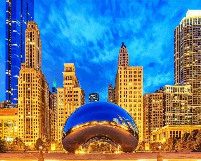 Chicago with blue sky Diamond Paintings Chicago With Blue Sky Diamond Painting