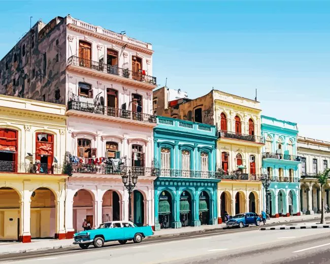 Cuba city buildings Diamond By Numbers Cuba City Buildings Diamond Painting