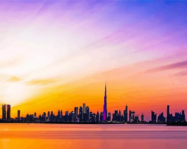 Dubai silhouette at sunset Diamond Paints Dubai Silhouette At Sunset Diamond Painting