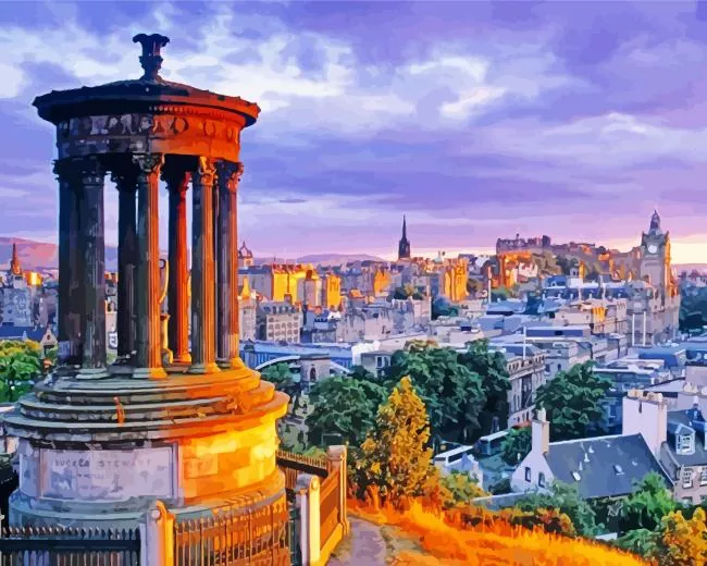 Edinburgh purple sunset Diamond By Numbers Edinburgh Purple Sunset Diamond Painting