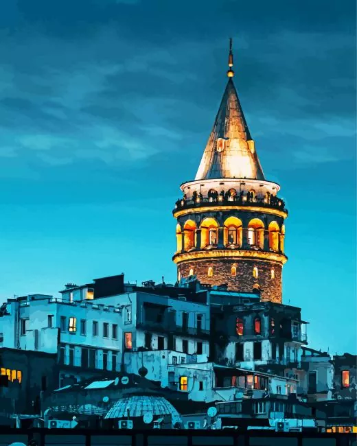Galata Tower Istanbul at night Diamond Paintings Galata Tower Istanbul At Night Diamond Painting