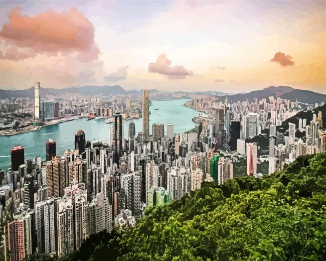 Hong Kong skyline Diamond By Numbers Hong Kong Skyline Diamond Painting