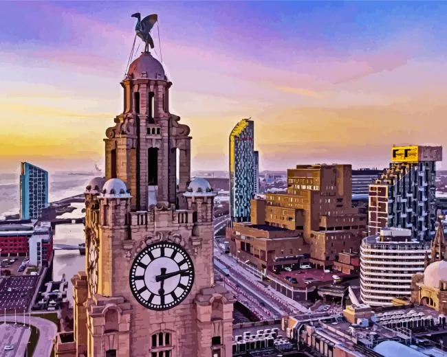 Liverpool at sunset time Diamond By Numbers Liverpool At Sunset Time Diamond Painting