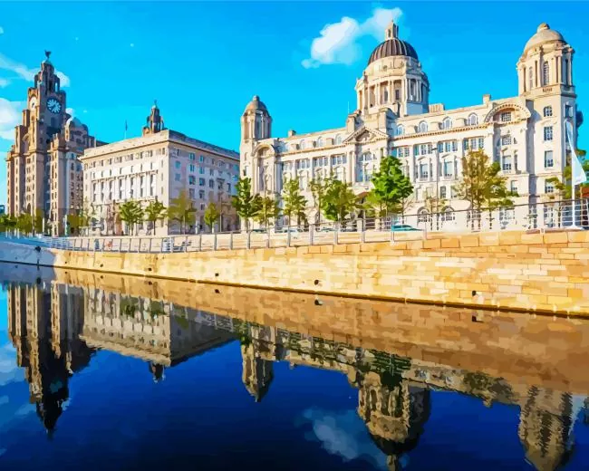 Liverpool buildings reflection in water Diamond By Numbers Liverpool Buildings Reflection In Water Diamond Painting