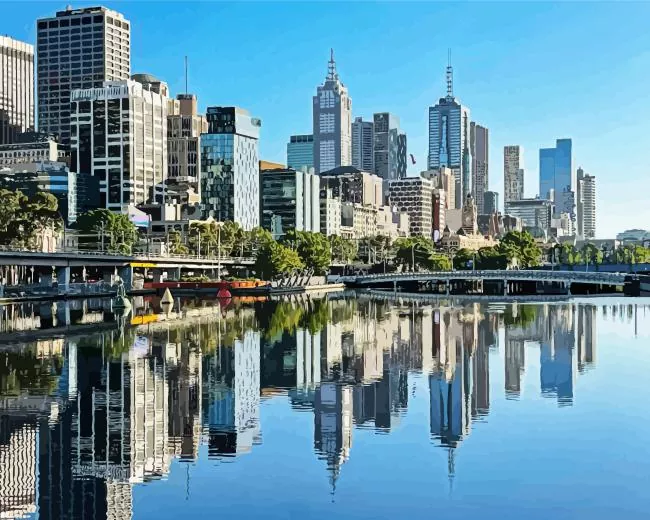 Melbourne buildings reflection Diamond Paints Melbourne Buildings Reflection Diamond Painting