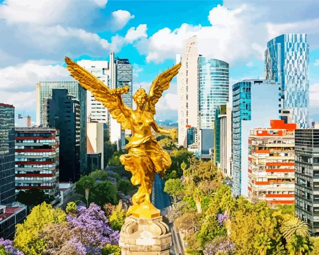 Mexico City statue Diamond By Numbers Mexico City Skyline Diamond Painting