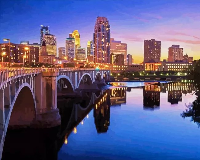 Minneapolis at night Diamond By Numbers Minneapolis At Night Diamond Painting