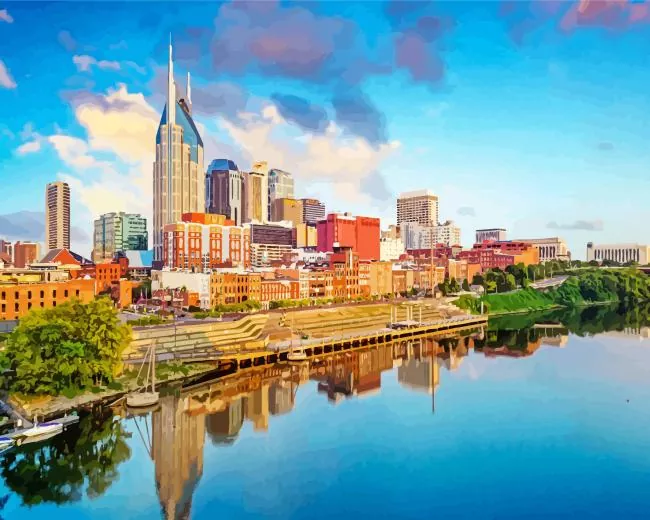 Nashville city reflection Diamond By Numbers Nashville City Reflection Diamond Painting