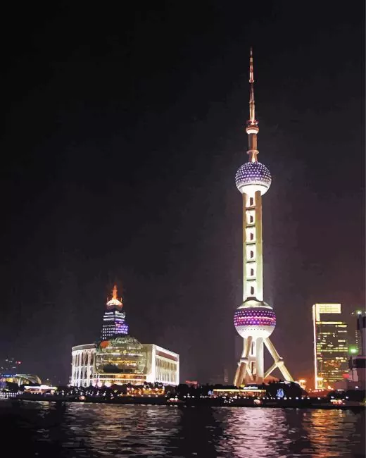 Oriental Pearl TV Tower at night Diamond By Numbers Oriental Pearl TV Tower At Night Diamond Painting