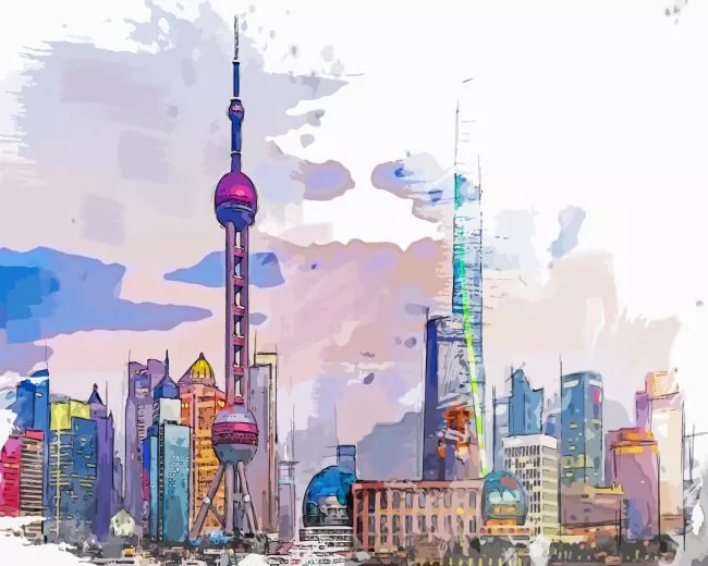 Oriental Pearl TV Tower poster Diamond By Numbers Oriental Pearl TV Tower Poster Diamond Painting