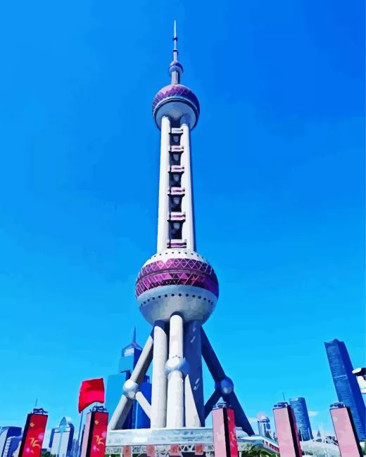 Oriental Pearl Tower and blue sky Diamond By Numbers Oriental Pearl Tower And Blue Sky Diamond Painting