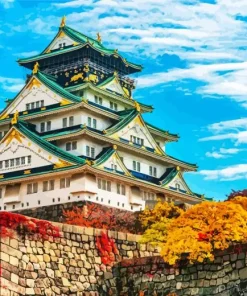 Osaka Castle And Autumn Trees Diamond Painting
