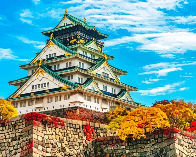 Osaka Castle and autumn trees Diamond Paints Osaka Castle And Autumn Trees Diamond Painting
