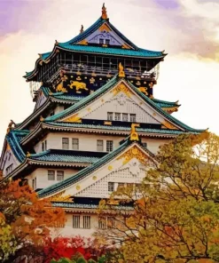 Osaka Castle And Sunset Diamond Painting