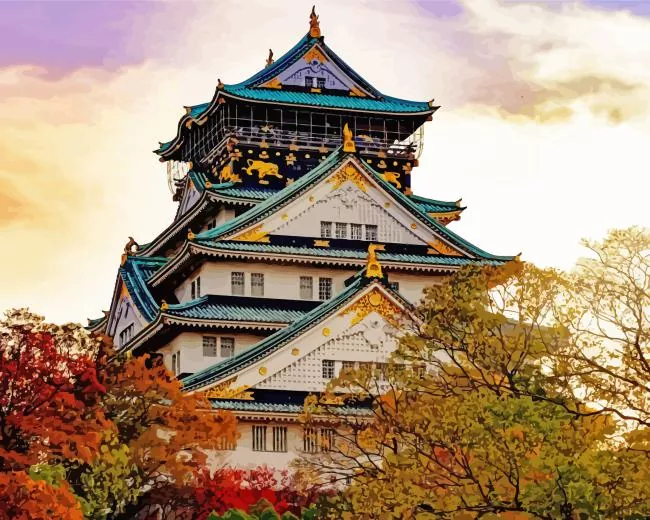 Osaka castle and sunset Diamond Paints Osaka Castle And Sunset Diamond Painting