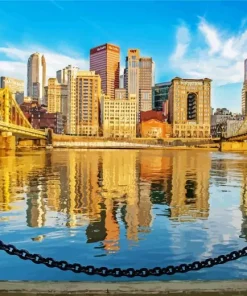 Pittsburgh Buildings Reflection Diamond Painting