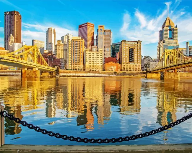 Pittsburgh buildings reflection Diamond By Numbers Pittsburgh Buildings Reflection Diamond Painting