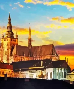 Prague Castle At Sunset Diamond Painting
