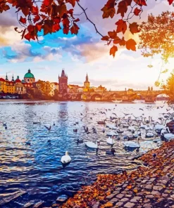 Prague Vltava River In Autumn Diamond Painting