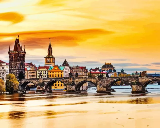 Prague bridge at sunset Diamond Paintings Prague Bridge At Sunset Diamond Painting