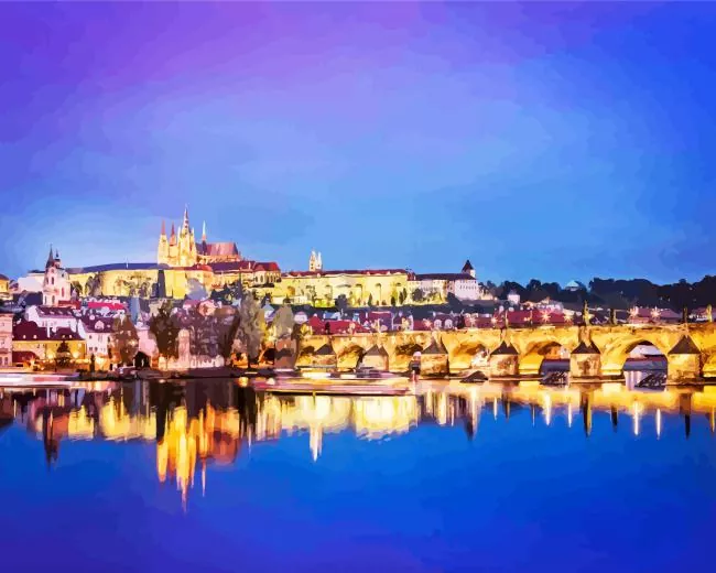 Prague bridge reflection Diamond Paintings Prague Bridge Reflection Diamond Painting