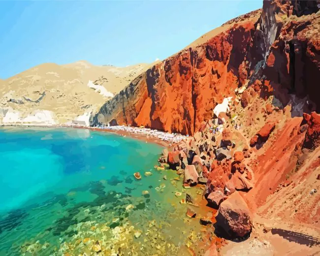Red beach greece Diamond By Numbers Red Beach Greece Diamond Painting
