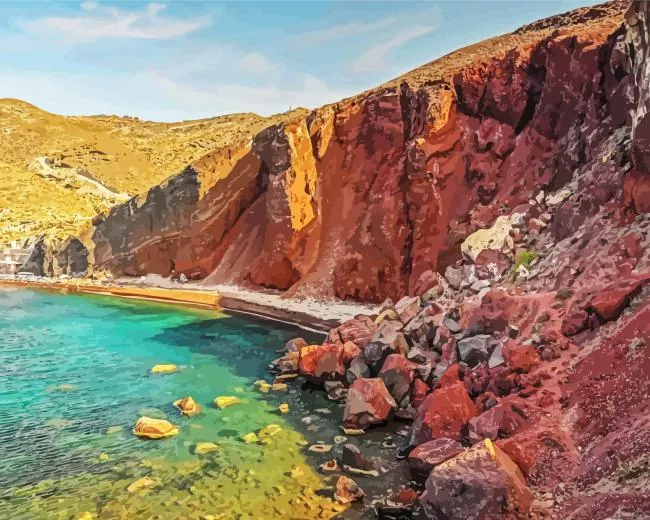 Red beach in Santorini Diamond By Numbers Red Beach In Santorini Diamond Painting