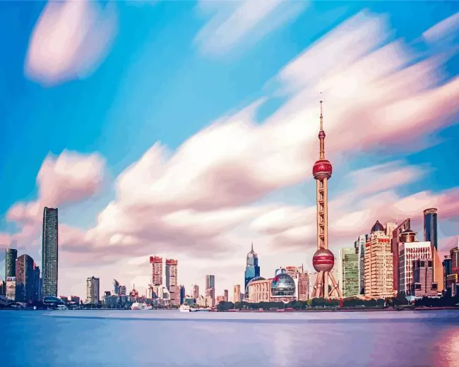 Shanghai China city Diamond By Numbers Shanghai China City Diamond Painting