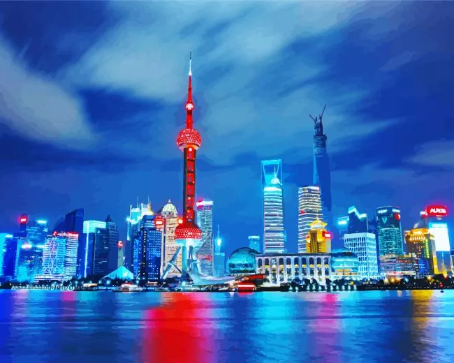 Shanghai at night Diamond By Numbers Shanghai At Night Diamond Painting