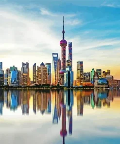 Shanghai Buildings Reflection Diamond Painting
