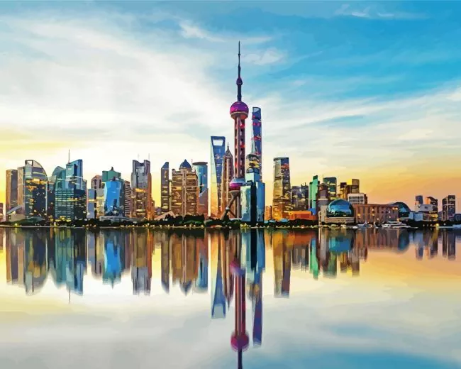 Shanghai buildings reflection Diamond By Numbers Shanghai Buildings Reflection Diamond Painting