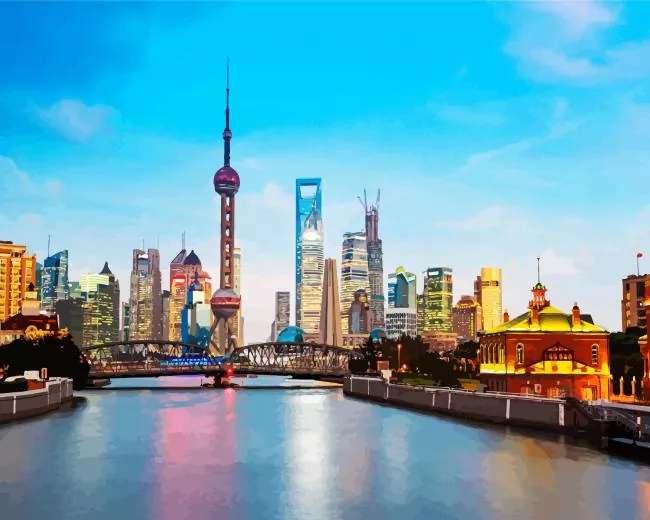 Shanghai city skyline Diamond By Numbers Shanghai City Skyline Diamond Painting