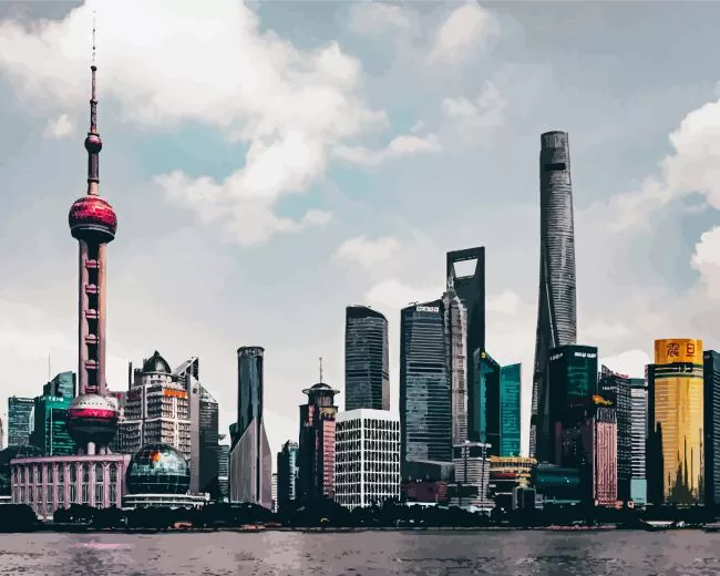 Shanghai skyline Diamond By Numbers Shanghai Skyline Diamond Painting