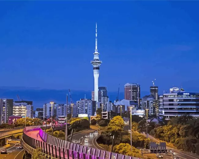 Sky Tower at night Diamond By Numbers Sky Tower At Night Diamond Painting