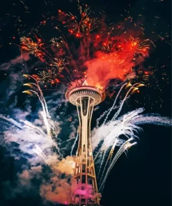 Space Needle And Fireworks Diamond Painting