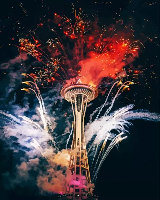 Space Needle and fireworks Diamond Paints Space Needle And Fireworks Diamond Painting
