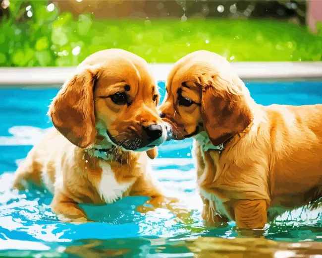 Swimming puppies Diamond By Numbers Swimming Puppies Diamond Painting