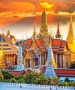 Temple Of The Emerald Buddha At Sunset Diamond Painting