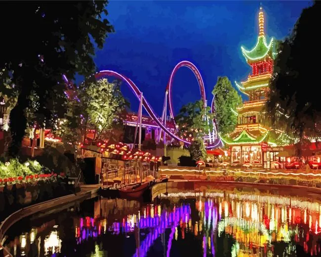 Tivoli Gardens at night Diamond Paints Tivoli Gardens At Night Diamond Painting