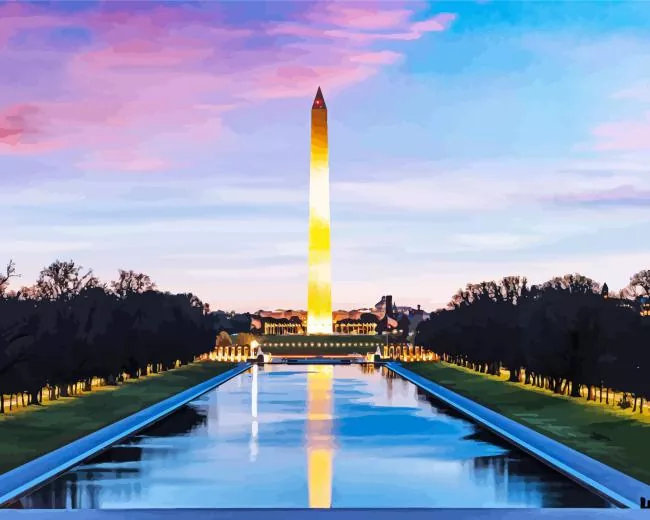 Washington Monument with pink sky Diamond Paintings Washington Monument With Pink Sky Diamond Painting