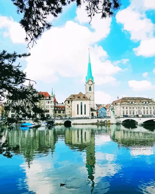 Zurich buildings reflection Diamond Paints Zurich Buildings Reflection Diamond Painting