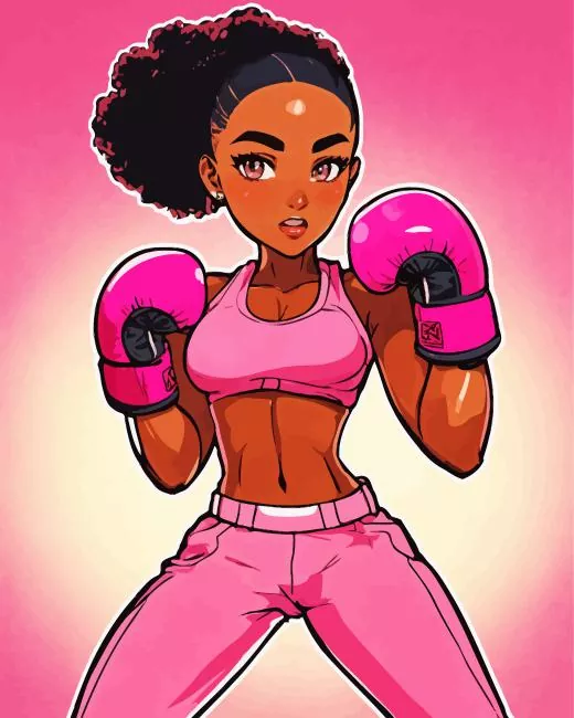 afro Boxing girl Diamond By Numbers Afro Boxing Girl Diamond Painting