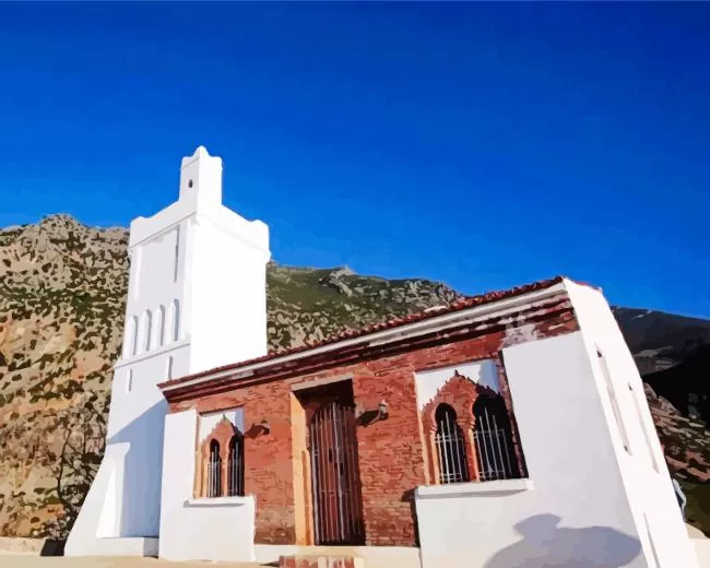 bouzafer mosque blue city Diamond By Numbers Bouzafer Mosque Blue City Diamond Painting