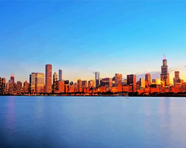 chicago skyline night Diamond Paintings Chicago Skyline Night Diamond Painting