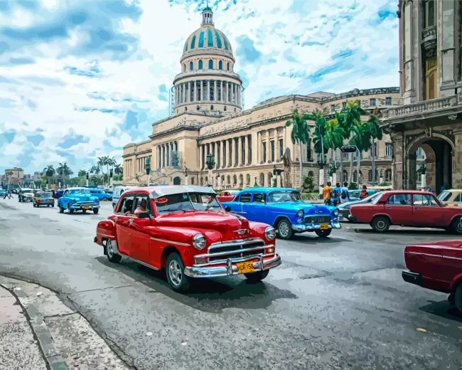 classic cars in cuba city Diamond By Numbers Classic Cars In Cuba City Diamond Painting