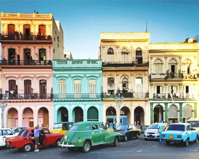 colorful buildings in cuba Diamond By Numbers Colorful Buildings In Cuba Diamond Painting